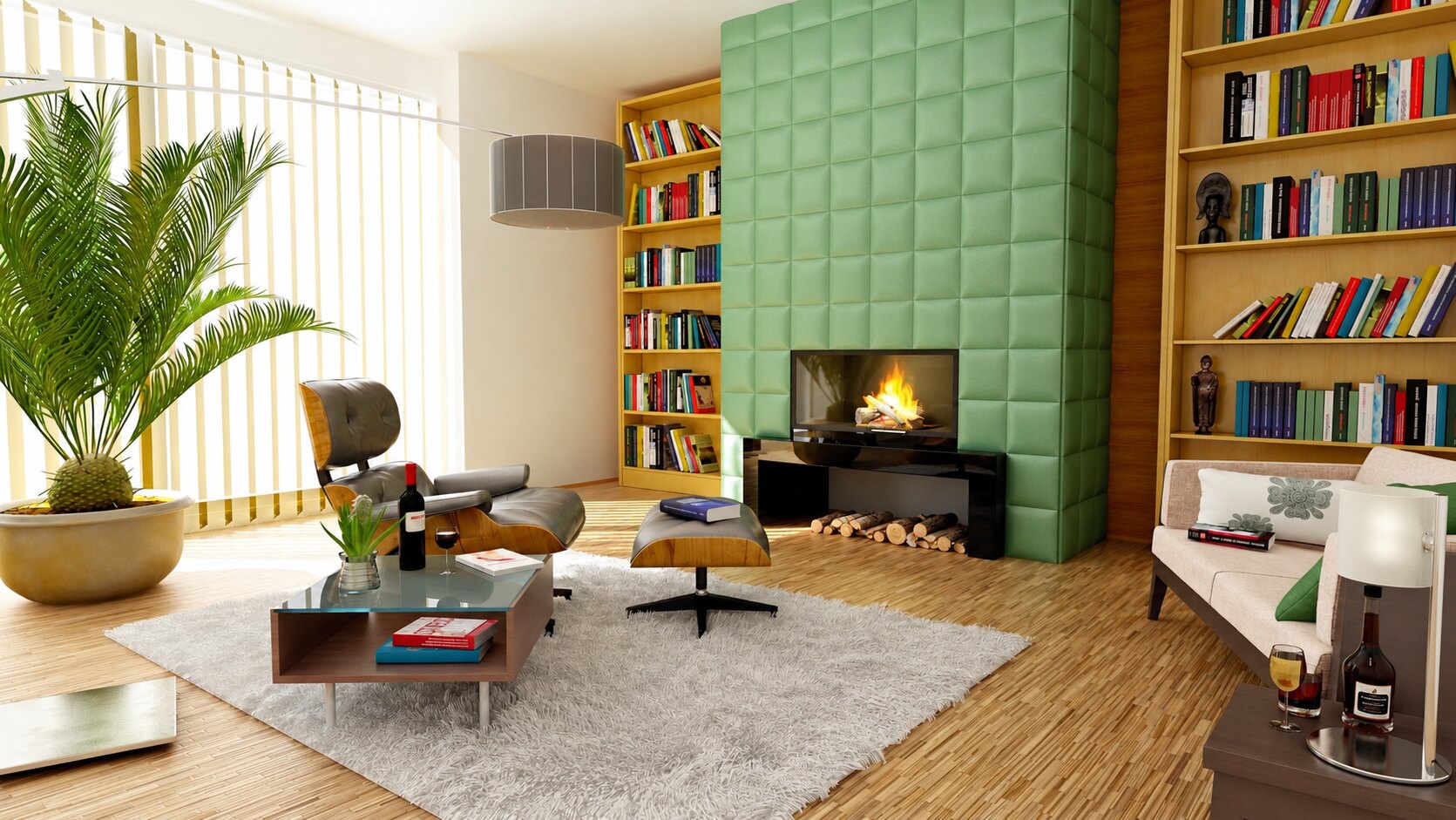 Un hogar cálido con chimenea verde, OKHOMES
